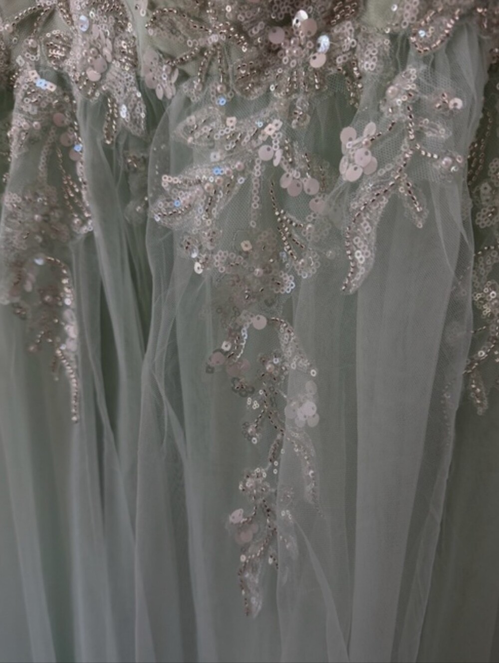 Embellished Sage Mint Lt. Blue Green Tulle Evening Dress - Picture 7 of 16